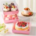 Kucoele 7 x 7 x 4 Inches Pink Paper Cake Boxes with Clear Lids, 20 Pack Square Charcuterie Boxes Disposable To Go Food Containers for 4-6 Inch Cake, Jumbo Cupcakes, Bakeries