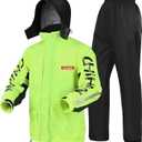 iCreek Motorcycle Rain Suit for Men and Women Waterproof Rain Gear Resistant Raincoat Outdoor Fashion with Hood (Medium, Green and Black)