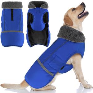 Doglay Dog Coat, Waterproof Dog Jacket Pet Winter Coat for Cold Weather with Thicken Furry Collar, Reflective Puppy Winter Jacket Warm Fleece Lining for Small Medium Large Pets (M(Chest : 15.75-23.6" , Back : 13.38"), Blue)