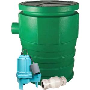 Little Giant WCR-9SS 115 Volt, 4/10 HP, 4800 GPH Automatic Outdoor Water/Seepage Collection and Removal System with Sewage Pump, 20' Piggyback Float Switch, Steel Cover, Green/Blue, 509082
