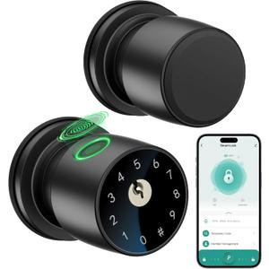 IRONZON Fingerprint Door Knob for Bedroom - 291Y 4-in-1 Keyless Bedroom Door Knob Smart Lock with App, One-tap Privacy Mode Setup, Auto-Lock Easy to Install - Matte Black