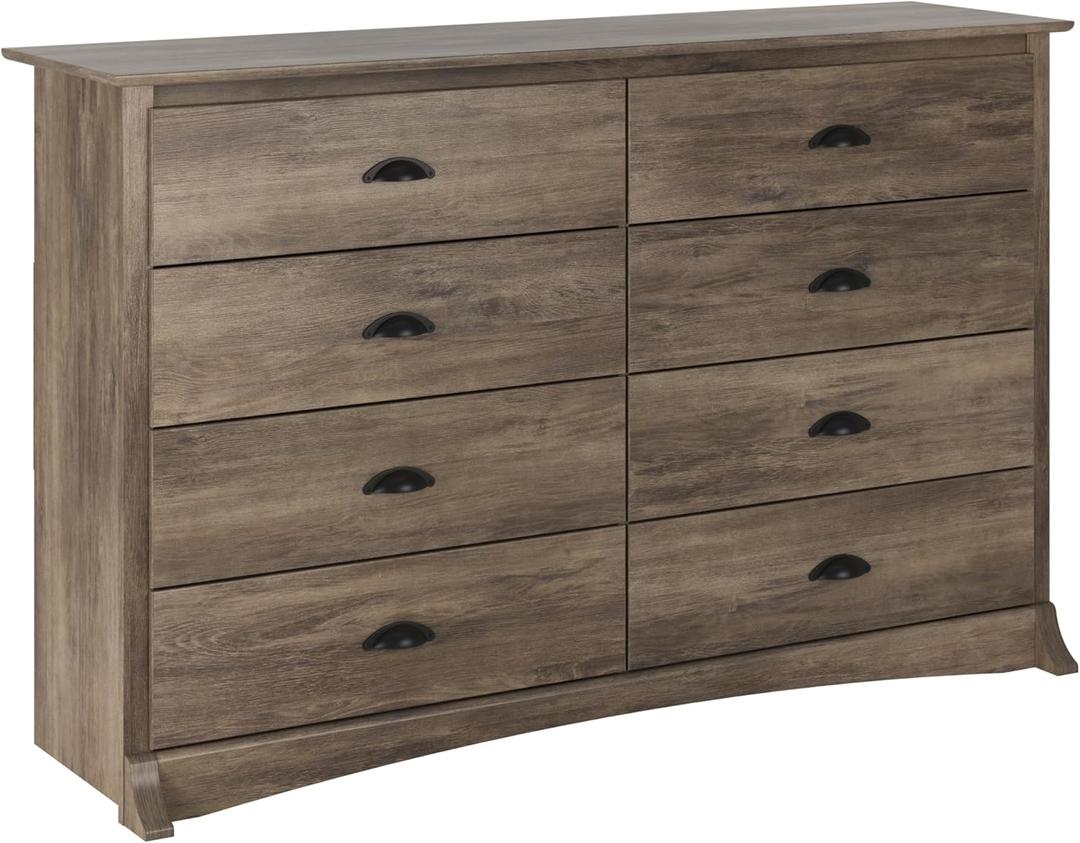 Prepac Sonoma 8 Drawer Double Dresser for Bedroom, Wide Chest of Drawers, Bedroom Furniture, Clothes Storage and Organizer, 17.25" D x 59" W x 37" H, Drifted Gray