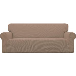 Easy-Going Stretch Sofa Slipcover 1-Piece Sofa Cover Furniture Protector Couch Soft with Elastic Bottom for Kids, Polyester Spandex Jacquard Fabric Small Checks (Sofa, Camel)