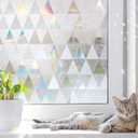 LUTE Window Privacy Film, Decorative Stained Glass Rainbow Window Cling, Sun Blocking Glass Covering, Renter-Friendly Static Cling Sticker Frosted Decals for Home Door Office, 17.5" x 78.7"