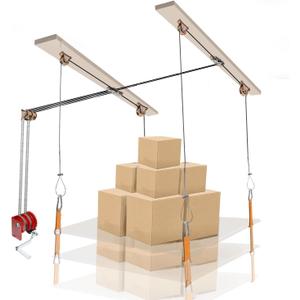 Heavy Duty Overhead Garage Storage Pulley Lift System, 300LBS Load Capacity, Ceiling Mounted Rack with Adjustable Height, for Bikes, Boxes and Bins, Home Garage Organization Not Include Racks