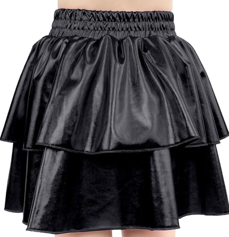 JESKIDS Girls Metallic Skirt Sparkly Shiny 2-Layer Ruffle Skirts Party Rave Dress with Sunglass XL