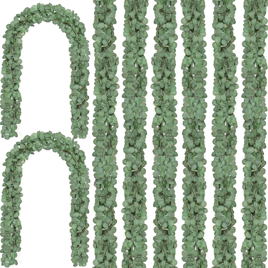CQURE 90Pcs Eucalyptus Garland,Artificial Eucalyptus Leaves Table Greenery Garland Wreath Vines for Wedding Party Table Fireplace Bedroom Wall Decor