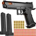 Soft Bullet Toy Gun with Shell Ejecting,Fidget Toy Gun with 120 Soft Bullets, 18 Shells and 2 Magazines,Christmas Birthday Gifts for Boys Kids Adult Age 8+(Black)