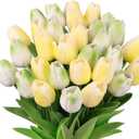 MACTING 30 PCS Artificial Tulip Flowers 13.7" Real Touch Fake Flowers Faux PU Tulips for Floral Arrangement Table Centerpieces Kitchen Home Indoor Outdoor Summer Decorations(Mix Green)
