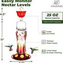 Kingsyard Glass Hummingbird Feeders for Outdoors Hanging, 25 oz Leak Proof Hummingbird Feeder with Ant Moat & 6 Bee Proof Feeding Ports, Red