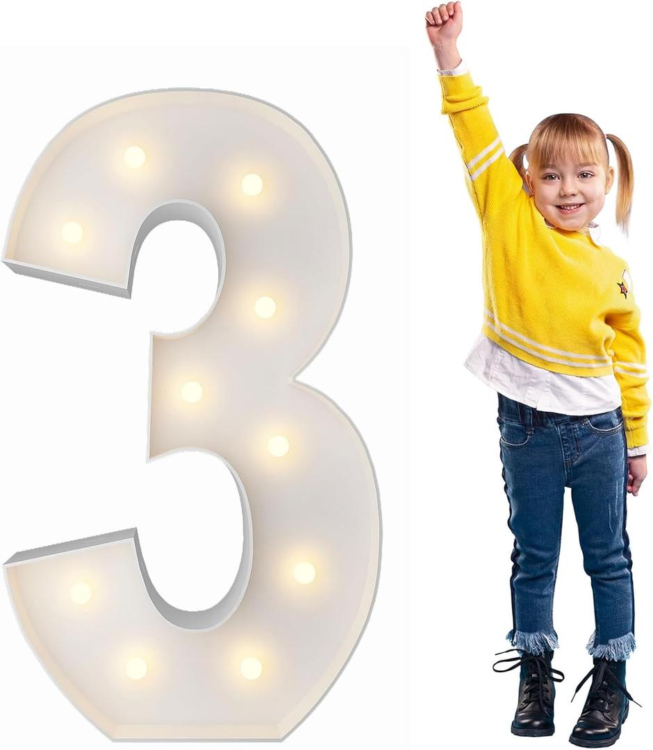 3FT Light Up Numbers Pre-Cut Frame Giant Marquee Numbers 3, Mosaic Numbers for Balloons, 30th 13th Birthday Decorations 2023 Graduation Decorations, Balloon Arch Kit