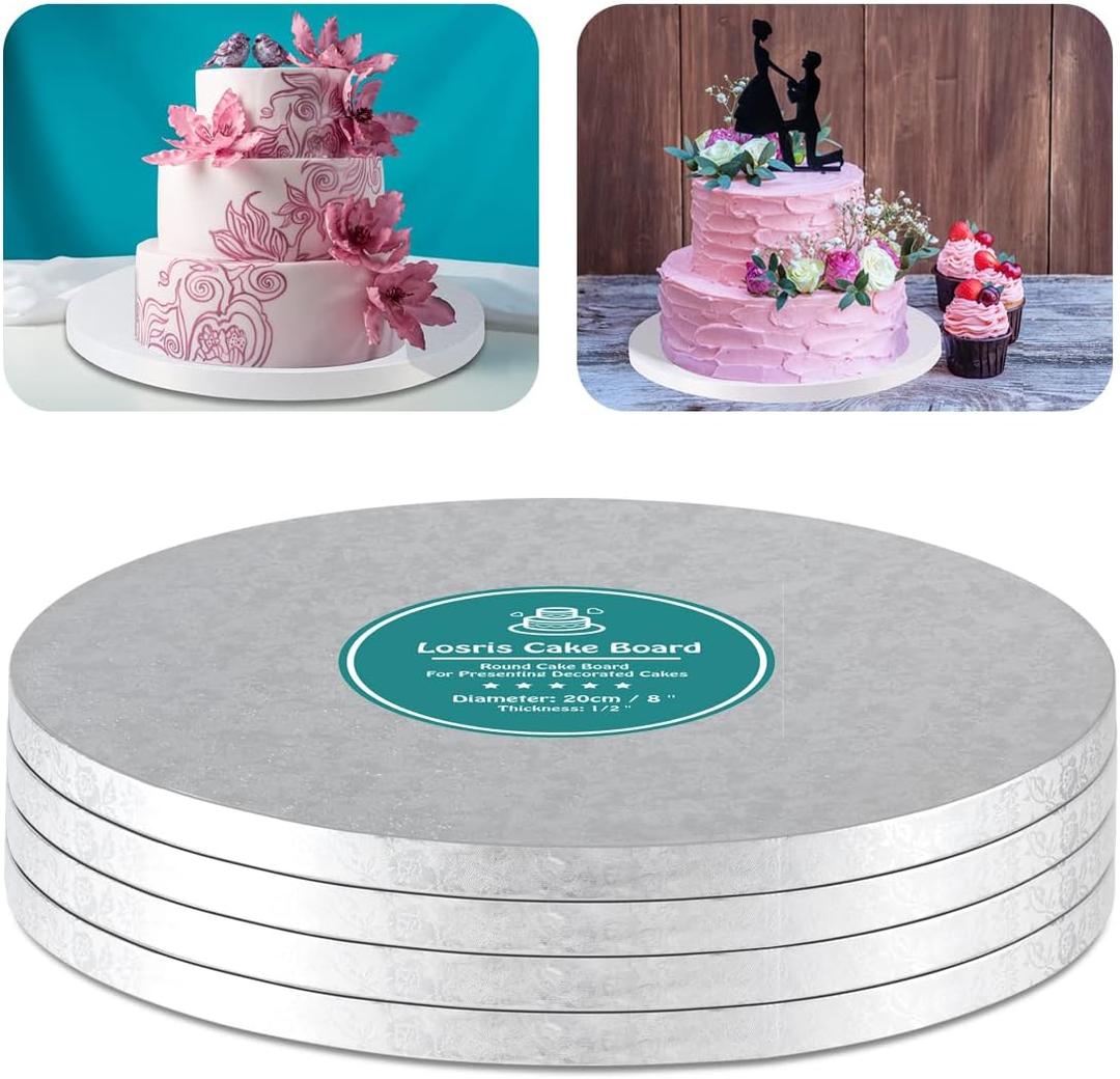 Silver Cake Drum Round 16 Inch Cake Boards with 1/2-Inch Thick Smooth Edges for Multi Tiered Birthday Wedding Party Cake Drums Board