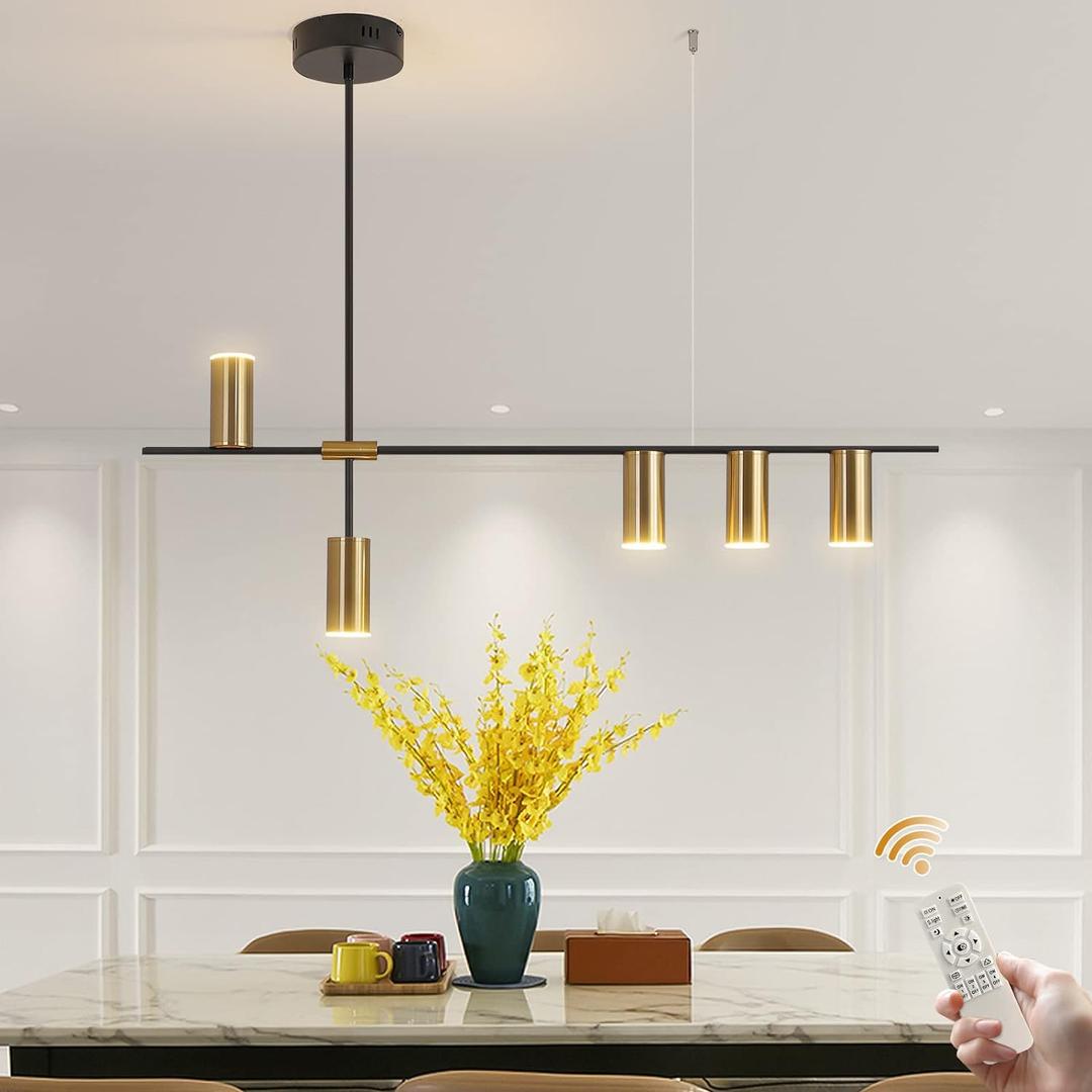 Siittoo Pendant Light Fixtures, Dimmable Modern LED Chandelier Lighting with Spotlights, Adjustable Linear Hanging Pendant Light for Kitchen Island Dining Room Living Room (Black,Gold 30W) (L01 Gold,Black-Cross-Dim-30W)