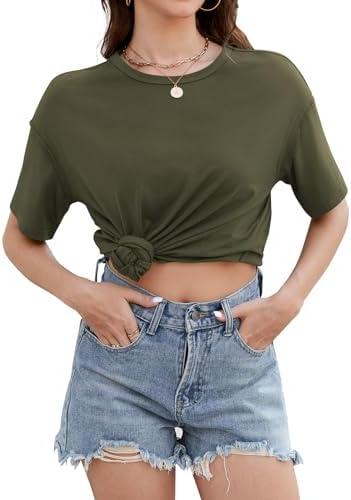 Womens Oversized T Shirts 2025 Summer Short Sleeve Shirts Spring Workout Tops Crew Neck Basic Tee Tops large