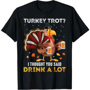 Turkey Trot Squad Running Drinking Matching Thanksgiving T-Shirt, S