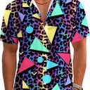 80s 90s Outfit for Men Short Sleeve Button Down Hawaiian Shirt Funny Vintage Retro Beach Shirts (Blue, L)