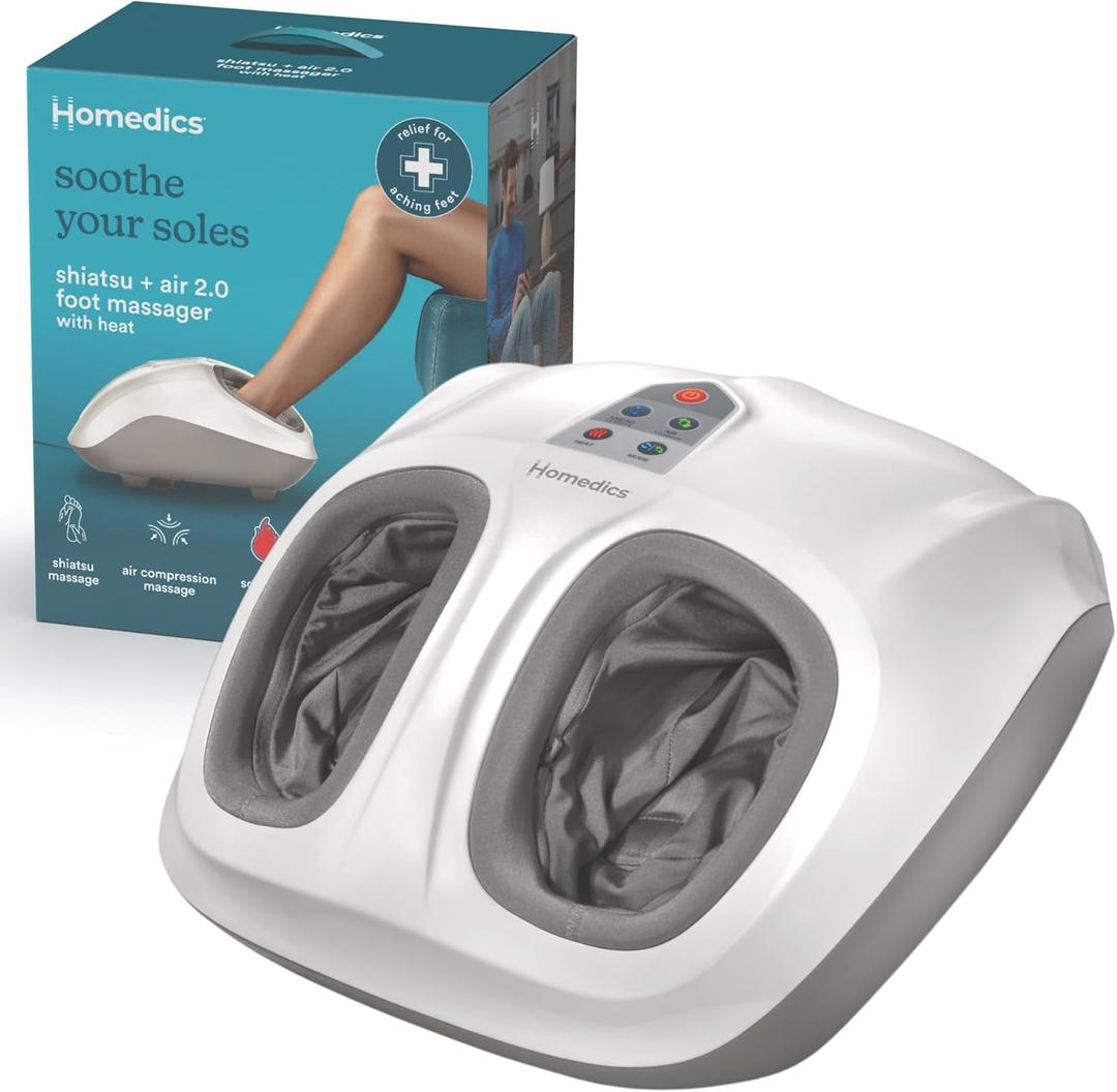 Homedics Shiatsu Air 2.0 Foot Massager with Soothing Heat and Rhythmic Air Compression, 3 Customized Controls and Intensities, Washable Liner, At-Home Kneading Massage Relaxes Feet, 3 Speed Options