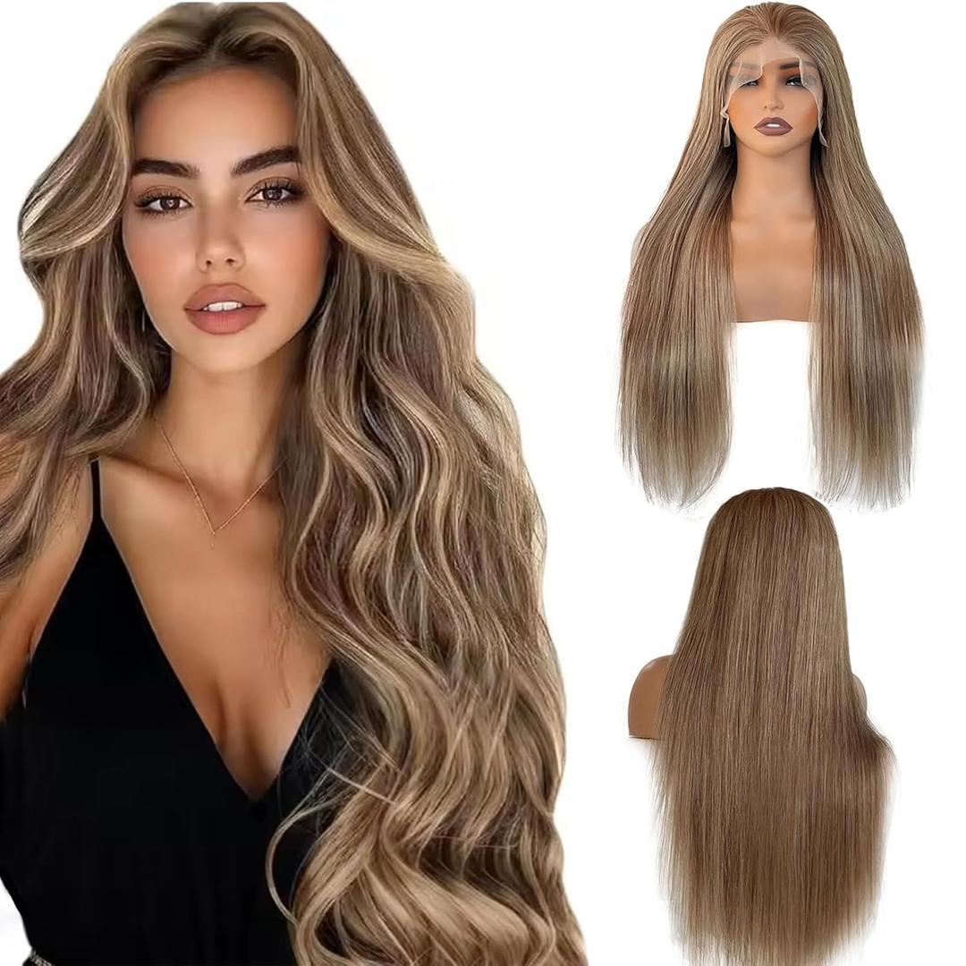 Munx Balayage Blonde Human Hair Wigs for Women Full Ends 13x6 HD Transparent Glueless Wigs 100% Real Human Hair Ombre Golden Brown and Blonde Highlighted Lace Front Wig Pre Plucked Hairline 22" (#6T6P18 Upgrade)