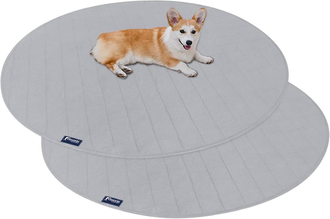 Washable Pee Pads for Dogs 2 Pack, Waterproof Round 48" Dog Whelping Pads, Reusable Pee Pad Quilted, Fast Absorbing Training Pads for Dogs, Housebreaking Absorption Pads,Grey (Gray)
