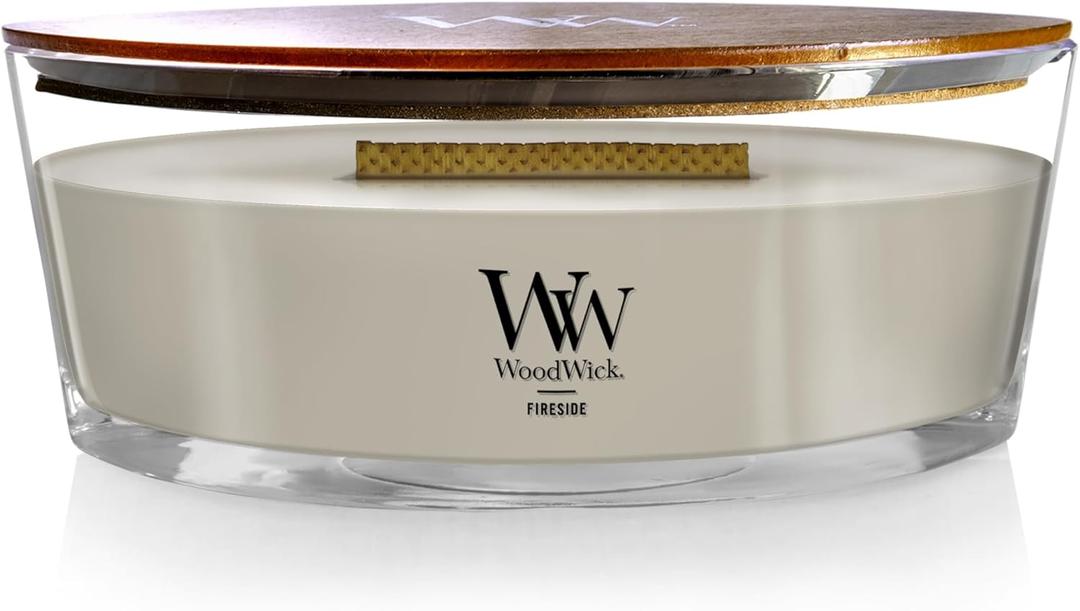 WoodWick Fireside Holiday Candle Gifts for Women and Men, 16 oz Ellipse Candle with Crackling Wick 