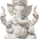 Indian God Lord Ganesha Statue,Hindu Elephant Statue Ganpati Idol Buddha Sculptures,Hindu Gift,Home Temple Mandir Meditation Yoga Room Decor 7.87"(White)
