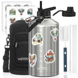 1 Gallon Water Bottle Insulated(Cold for 48 Hrs),BPA Free & Leak Proof,128oz Stainless Steel Water Jug, Large Water Bottle with Straw Spout Lids for Gym, Hiking, Camping & Travel, Stainless