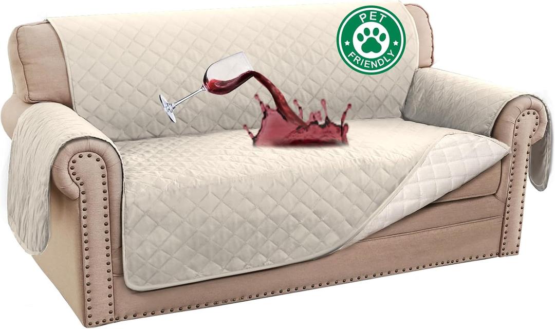 Turquoize 100% Waterproof Couch Cover Sofa Covers for 2 Cushion Couch Loveseat Covers Triple Non-Slip Couch Cover for Dogs Washable Furniture Protector Cover for Pets, Kids,Dog (Loveseat 54", Ivory)