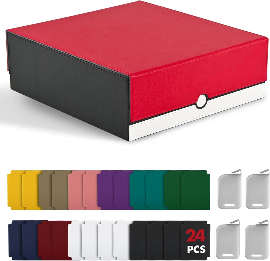 ZLCA Card Storage Box Holds 3000+, Deck Storage Case with 4 Stoppers, Card Organizer for TCG MTG PTCG(Red&White)