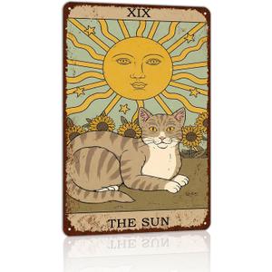 Vintage Cat Tin Sign Retro Tarot Card Metal Sign Poster Wall Art Decor Bathroom Dorm Room Home Decor - Sun