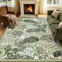 GarveeHome Forest Rugs 5x7, Beige Green Washable Area Rugs for Living Room 5x7, Botanical Low Pile Non Slip Stain Resistance Woodland Rug for Farmhouse, Bedroom, Dining Room