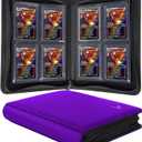 Top loader Binder, Holds 128+ Toploaders, 4 Pocket Top Loader Card Storage Case, Double-Sided Pockets for trading card in 3 x 4'' Toploaders (Pueple)