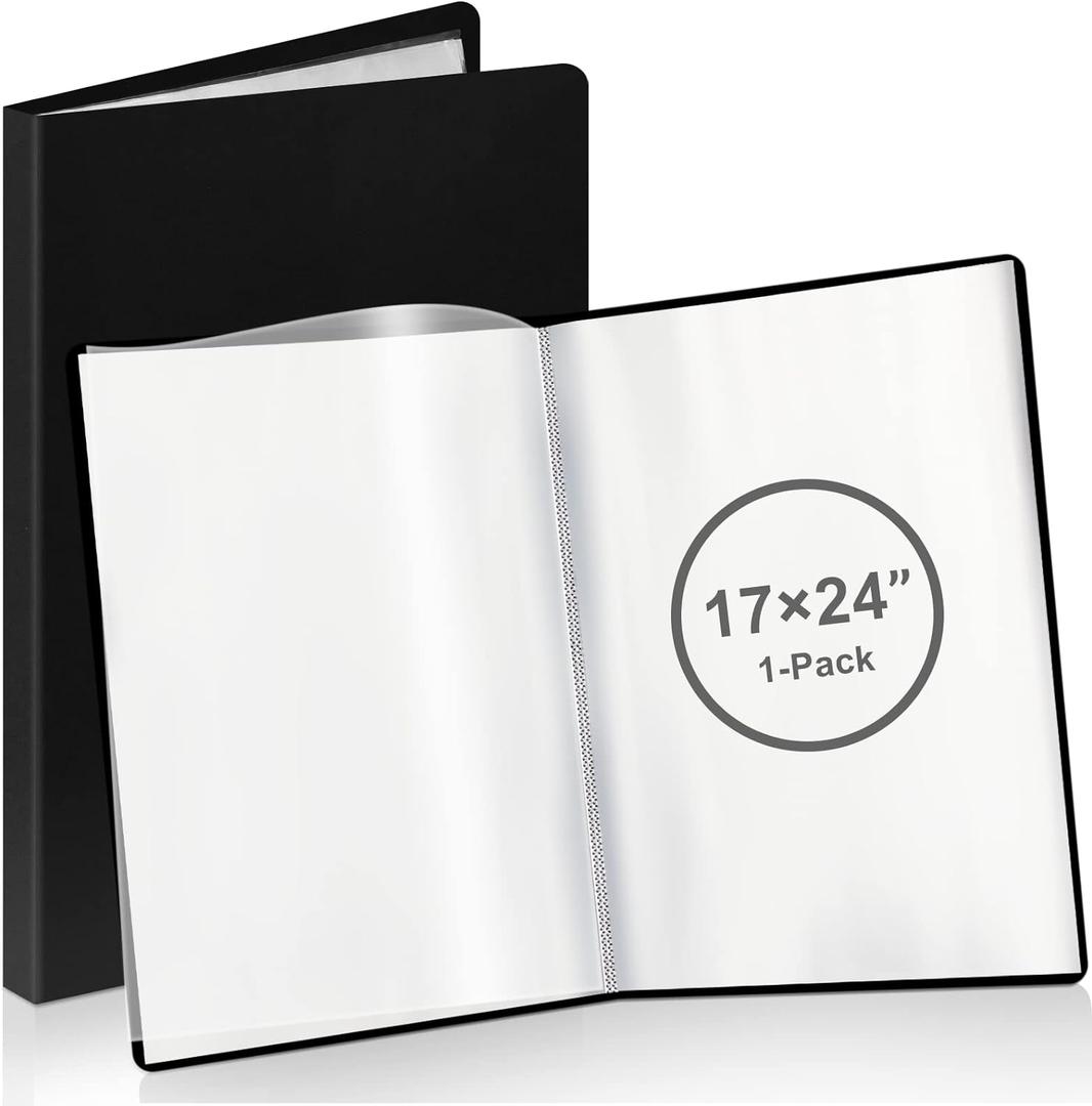 A2 Heavy Duty Binder with Plastic Sleeves 17 x 24 Inch Portfolio Folder with 30 Clear Sheet Protectors Art Portfolio Folder for Artwork Poster Protector for Paper Album Storage Display (Black)