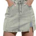 luvamia Skorts Skirts for Women Denim Mini Skirt Side Slit with High Waisted Jean Shorts Stretchy (XX-Large, Vintage Light Blue)