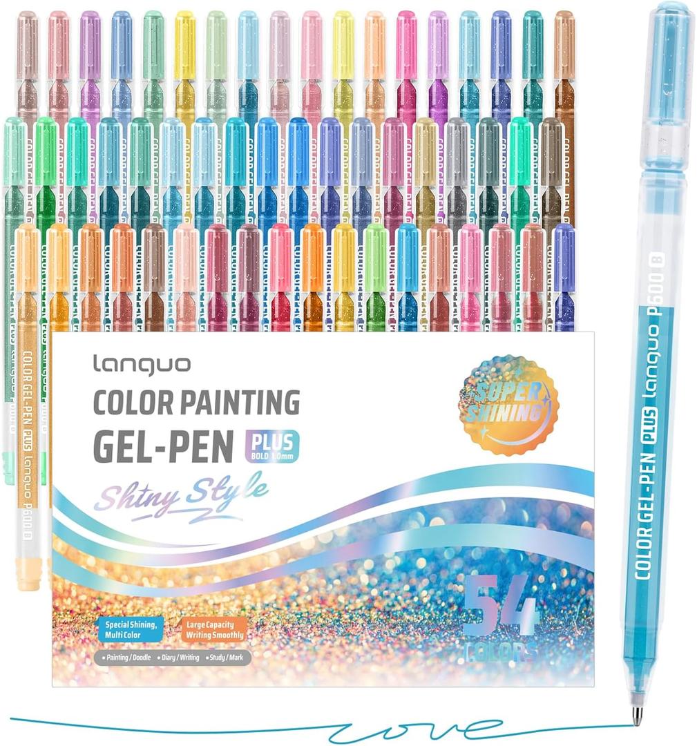 Glitter Gel Pens, 54 Pack Glitter Pens For Adults Coloring Books, 1.0mm Point Colored Pens, Large Capacity Ink Pens for Coloring, Writing, Drawing, Journaling, Note Taking, Office, Home (54PCS-Gift Set)