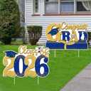 Graduation Decorations Class of 2026, Large Size Graduation Yard Signs, Congrats Grad Yard Sign with Stakes, Graduation Party Decorations Outdoor (Blue & Gold)