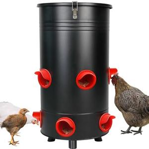 Solution4Patio 75 LB Large Reduces Food Waste, Heavy-Duty Free Standing Chicken Poultry Feeding Barrel, 2 Height 10 Feeding Port, Hen Coop Portable Gravity Chicken Feeder Automatic Dispenser