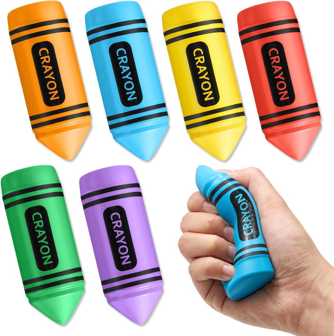 3.94 Inches Crayon Stress Balls Toys Gift for Kids Adult Operation Christmas Student Teacher Party Favors Stocking Stuffer Motivational Foam Stress Relief Slow Rising Hand Squeeze(6 Pcs)