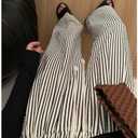 XIBAOBAO Women's Black White Striped Seersucker Pants Pinstripe High Waist Drawstring Lounge Pants Beach Lightweight Palazzo Trousers M (M)