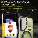 for Samsung Galaxy S23 FE Case Magnetic[Compatible with MagSafe Support Wireless Charger]Built-in Camera Cover Stand+with 2 Tempered Glass Screen Protector,360Full-Body Phone Protection Green