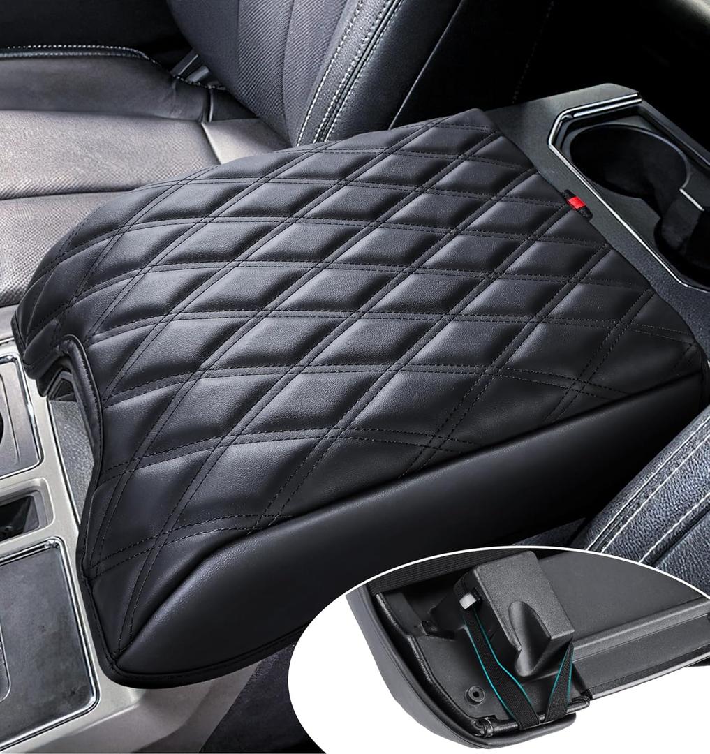 Center Console Cover Compatible with Ford F150 2015-2020, F250 F350 F450 2017-2022, Expedition 2018-2024, PU Leather Armrest Box Cover, Truck Interior Accessories, Anti-Scratch Protector (Bucket Seat Console)