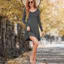 DEARCASE Women's T Shirt Dress Long Sleeve V-Neck Floral Print Casual Loose Flowy Swing Dresses (Gray, XXL)