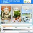 Outdoor Ceiling Fans with Lights: 20" Waterproof Plug-in Ceiling Fan with Remote App Control - Gazebo Caged Hanging Fan for Patios Porch Pergola 6 Speeds Reversible - White