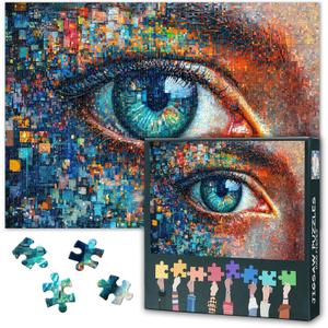 Puzzles for Adults 1000 Pieces Mosaic Eye, Abstract Jigsaw Puzzle (27.5x19.7 Inch), Futuristic Theme Blue Pupils Challenging Puzzles for Adults, Family Game for Men & Women (Home Decor Gift)
