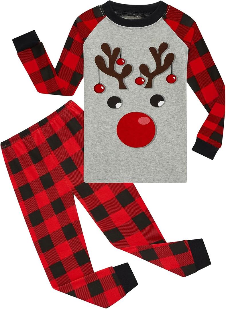 Demifill Boys And Girls Halloween Pajamas Sets Christmas Pjs Holiday Sleepwear Children Clothes (24 Months, Grey&black&red/Reindeer)
