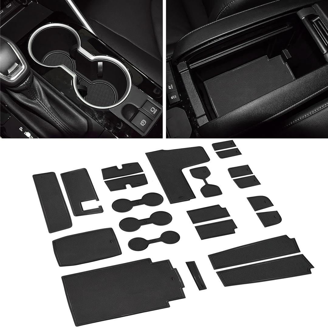 SENSHINE for Toyota Highlander Accessories 2026 2025 2020-2024 Anti Dust Cup Holder Insert Center Console Shifter Trim Door Packet Mats Premium Custom Interior 22PC Set (Bench Seat,Black Trim)