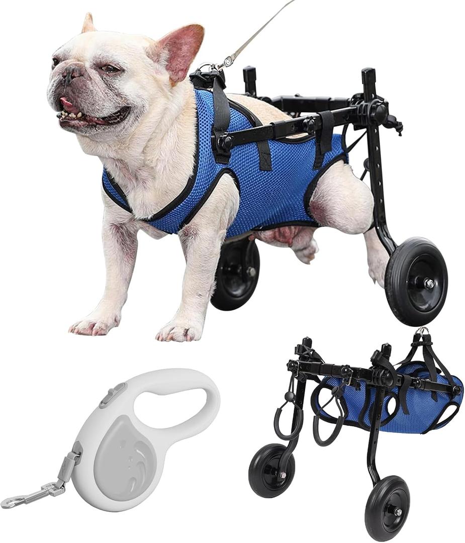 Dog Wheelchair for Back Legs S with Pet Traction Rope, Adjustable Small Dog Wheelchair for Teddy Bichon Pug, Hind Leg Rehabilitation Cart, Dog Wheels Mobility Aid