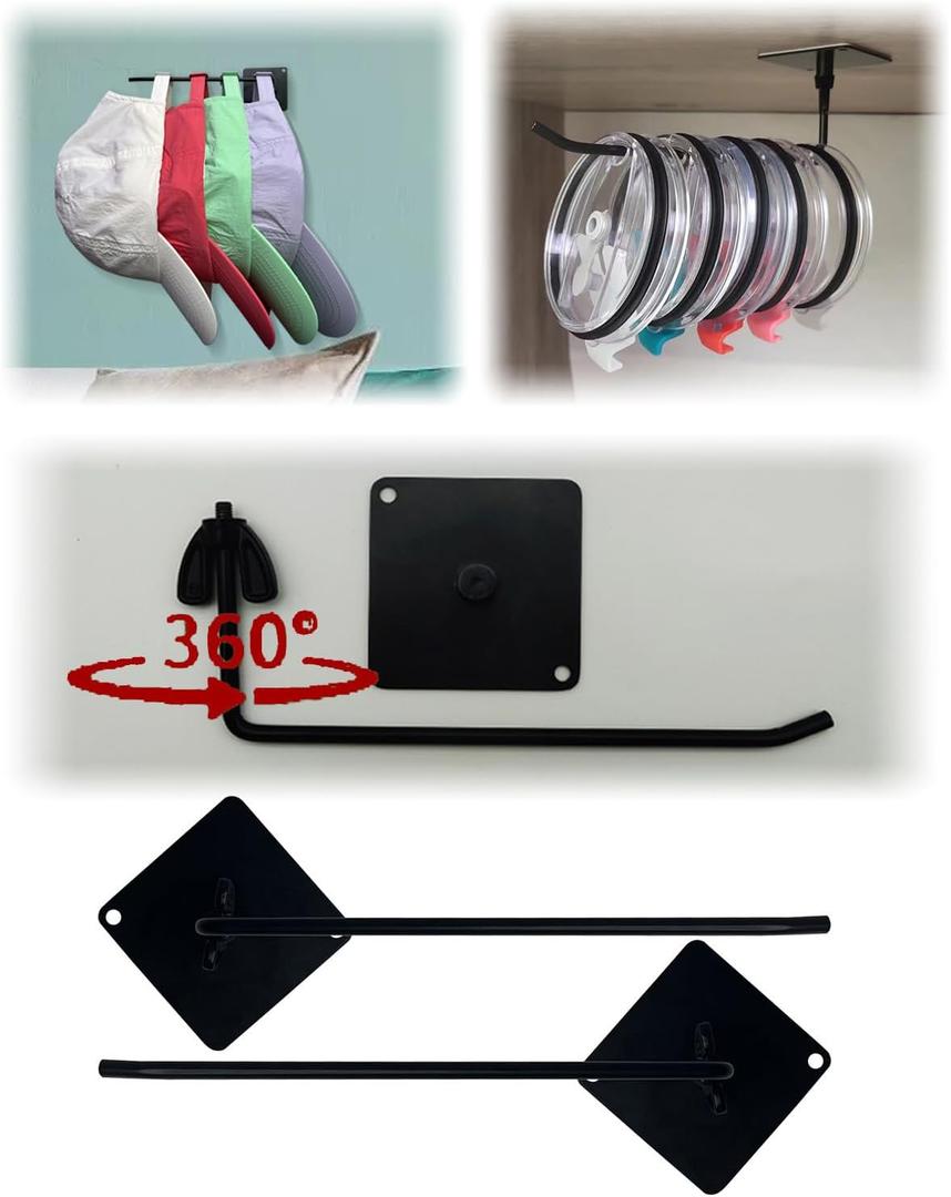 New 6.6-Inch Multifunctional Tumbler Lid Organizer, Cup Lid Holder, Glass Lid Hooks, Rotate at Any Angle, Also Can Be Used as a Hat Rack, Baseball Cap Wall Hanging (Square 2 Pcs)
