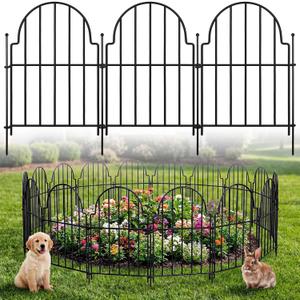 Decorative Garden Fence Panels 10 Pack - 16in (H) x 11ft Metal Animal Barrier Fencing, No-Dig Black Wire Border for Flower Beds, Patio, Yard, Landscaping