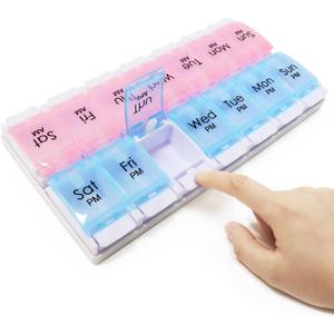 MOLN HYMY Weekly Pill Boxes and Organizer 2 Times a Day, 7 Day AM PM Pill Case Two Week, 14 Large Compartments Pill Dispenser to Hold Medication, Vitamins (Pink+Blue)