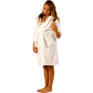 Microfiber Hooded Bathrobe Unisex - Full Length Sleeves Robe for Girls & Boys – Perfect Design Spa Cover Up for Gym Fitness Towel Robe – Comfortable & Durable White Teen Robe - Small